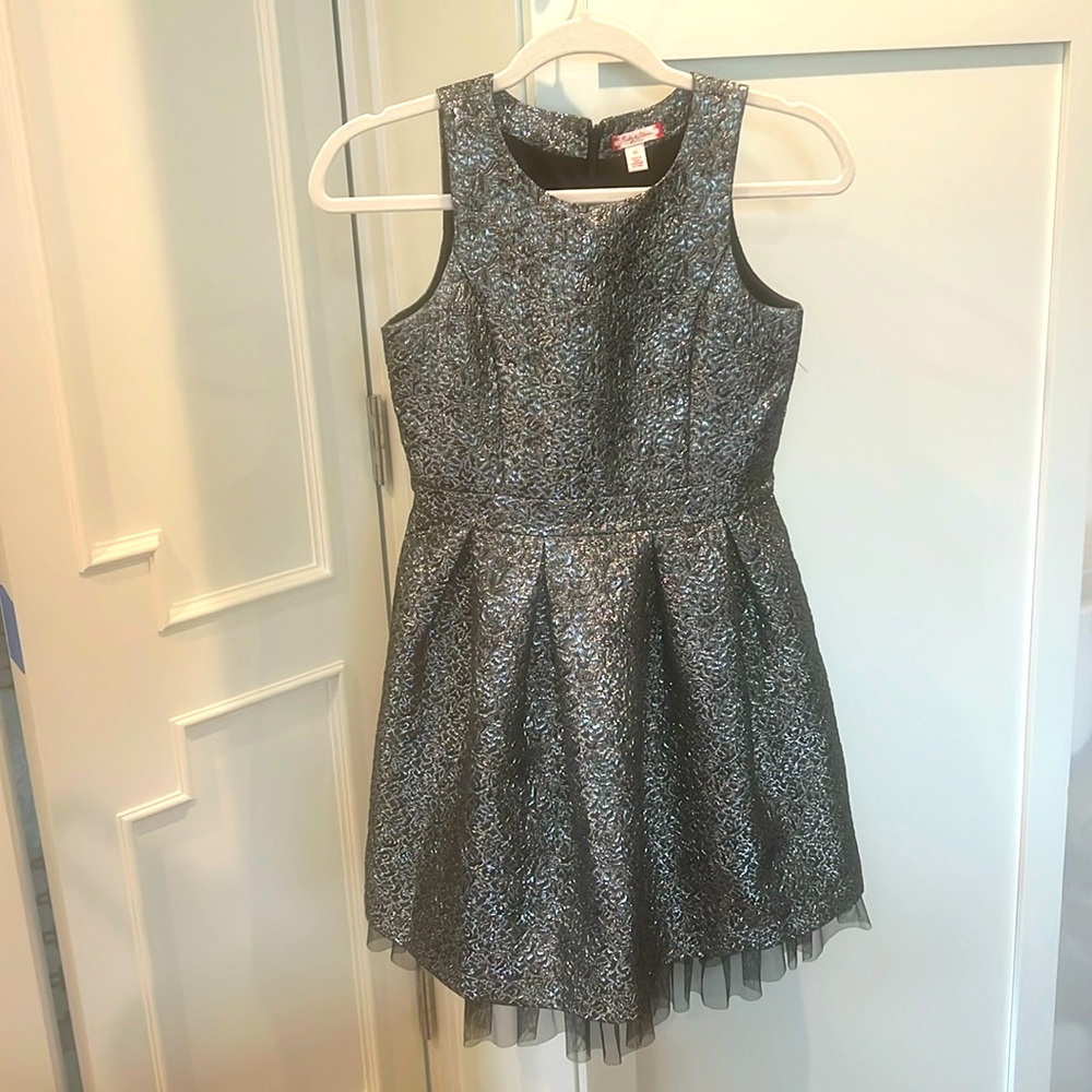 Ruby & Bloom girls size 12 brocade/ tulle black/silver holiday dress
